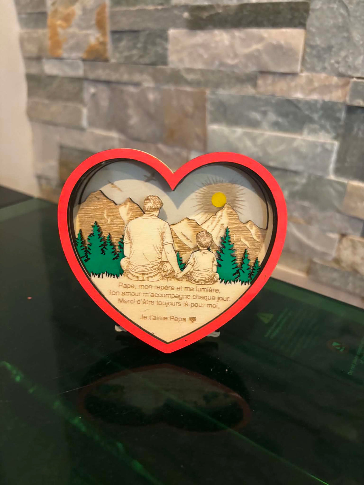 Cœur en bois gravé « Je t’aime Papa »