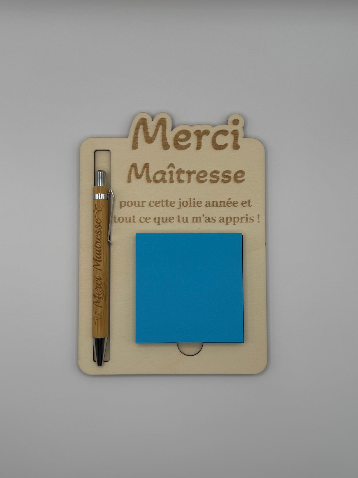 Porte bloc-notes « Merci Maîtresse » avec stylo personnalisable