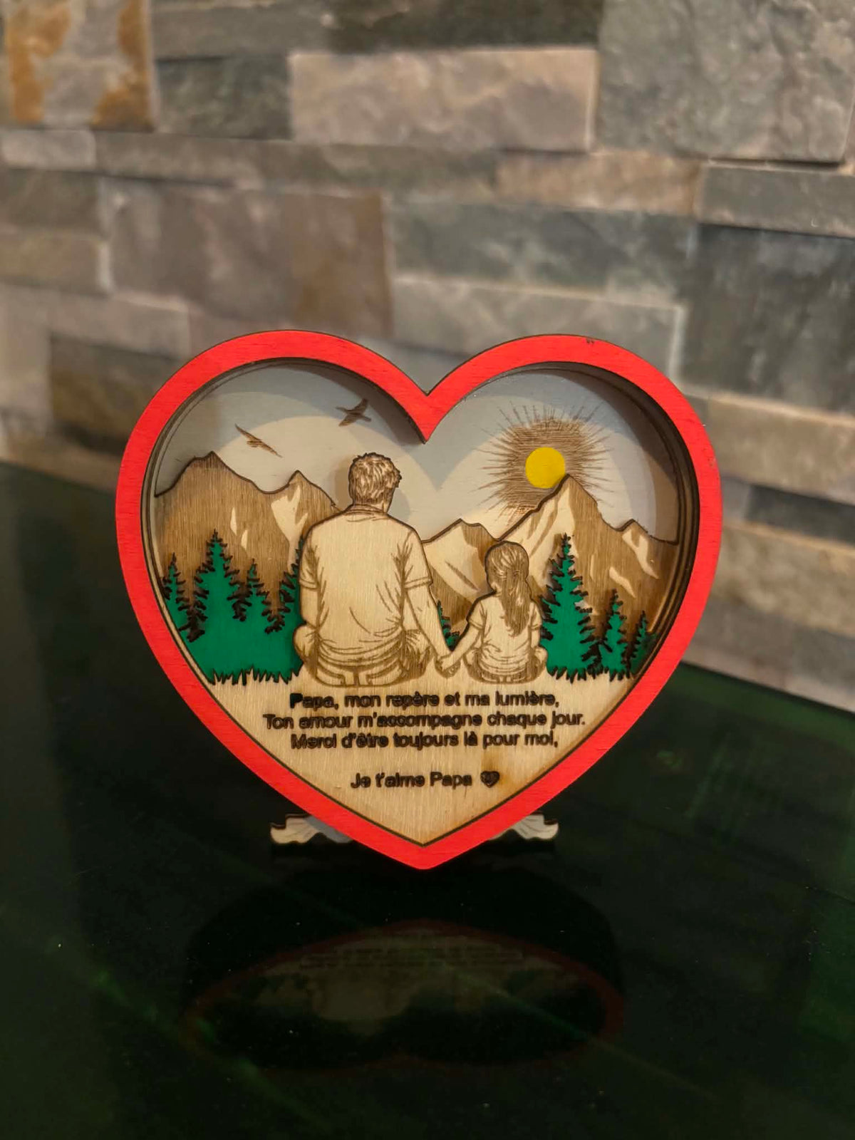 Cœur en bois gravé « Je t’aime Papa »