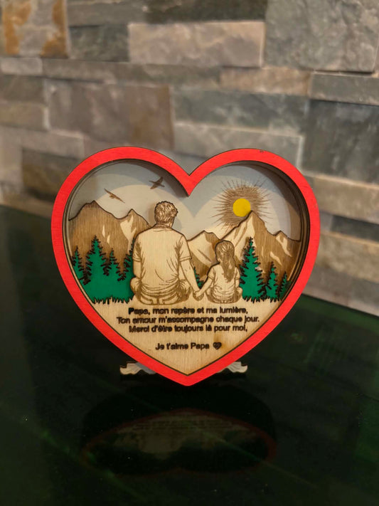 Cœur en bois gravé « Je t’aime Papa »