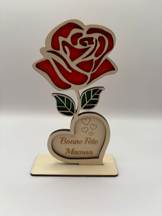🌹 Rose Décorative « Bonne Fête Maman »